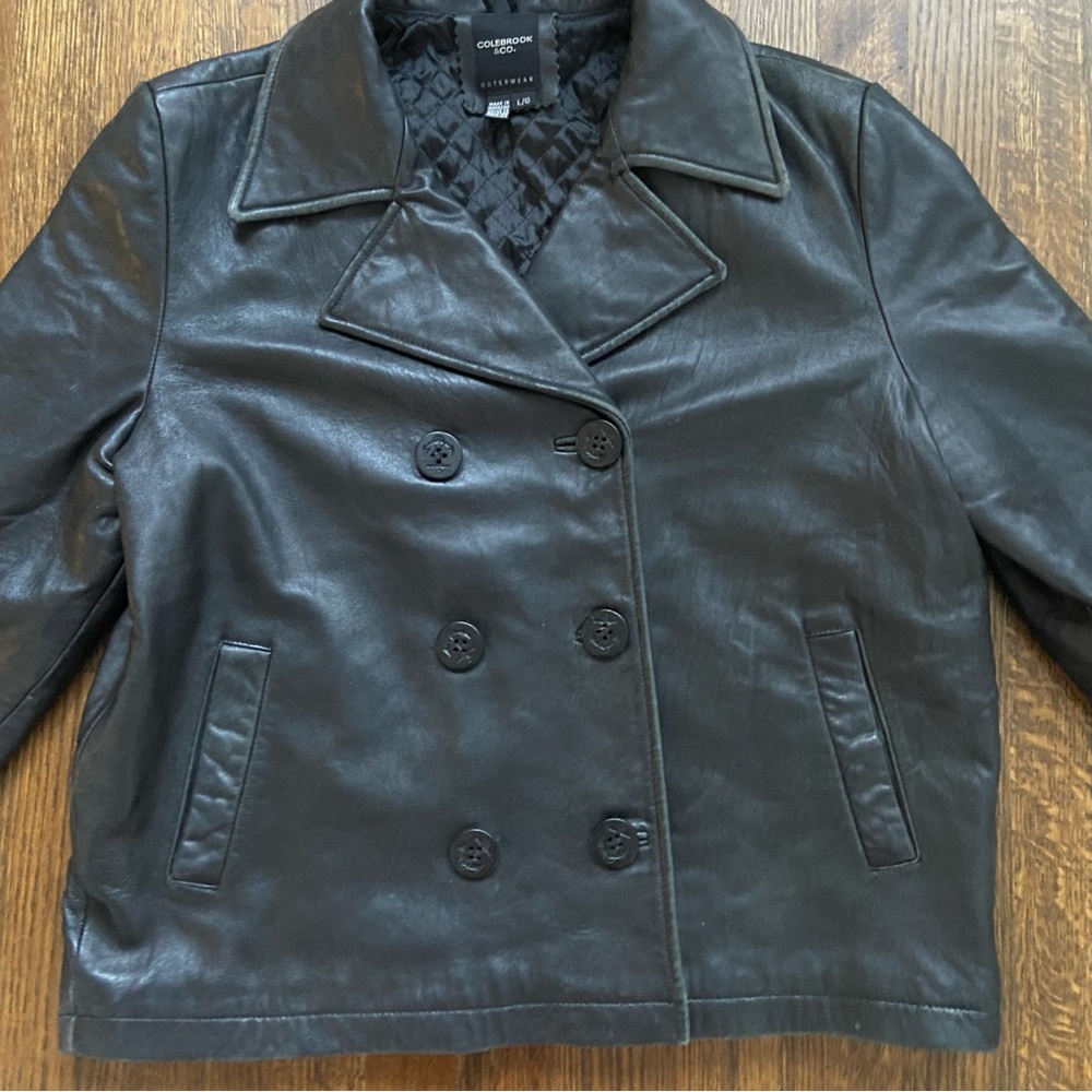 Colebrook & Co Vintage 100% Leather Black Jacket Double Breasted Large